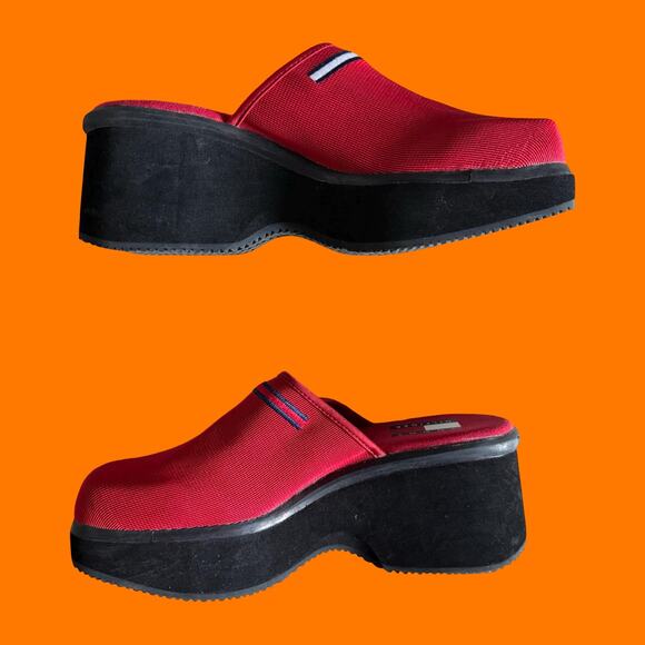 90's vintage red platform mules chunky clogs US Size 7 Tommy Hilfiger - Picture 6 of 8